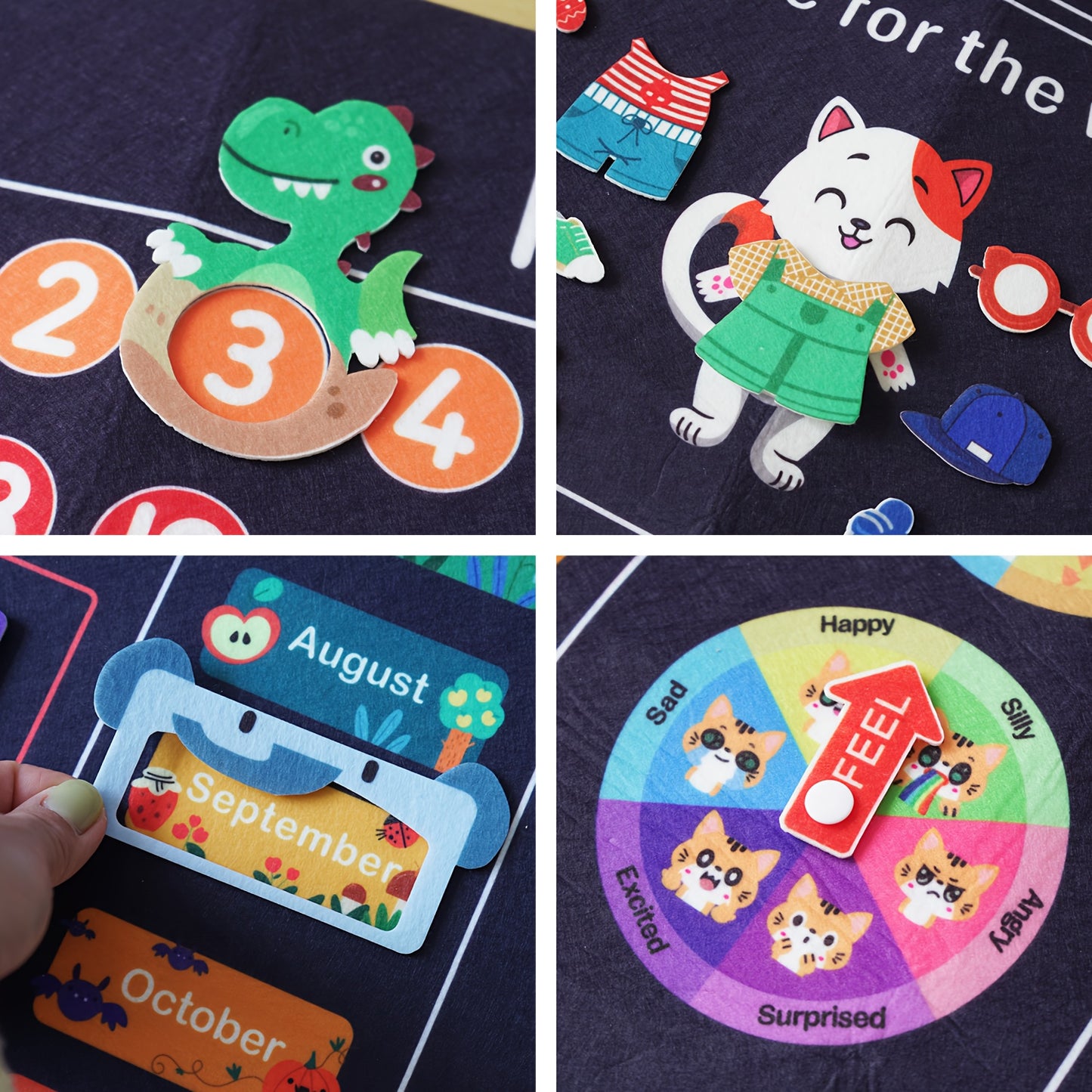 47pcs children's felt calendar flash card learning board, life planning chart schedule busy board, wall mounted boys and girls' birthday gifts, time date weather cognition chart 102.11X74.93cm