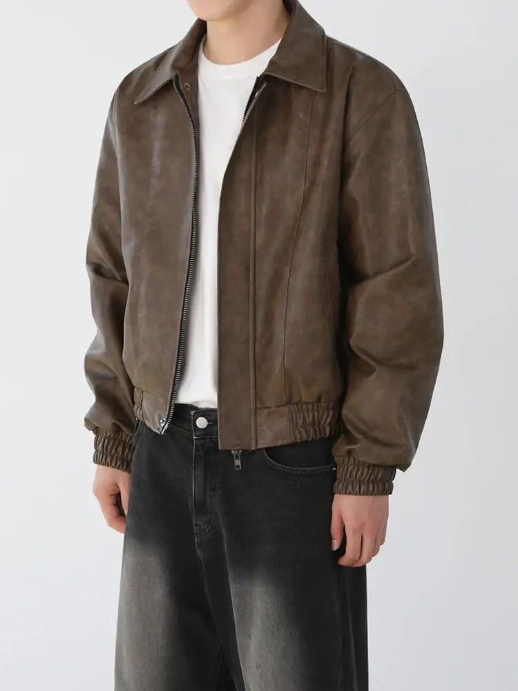 Korean PU Leather Zip Jacket