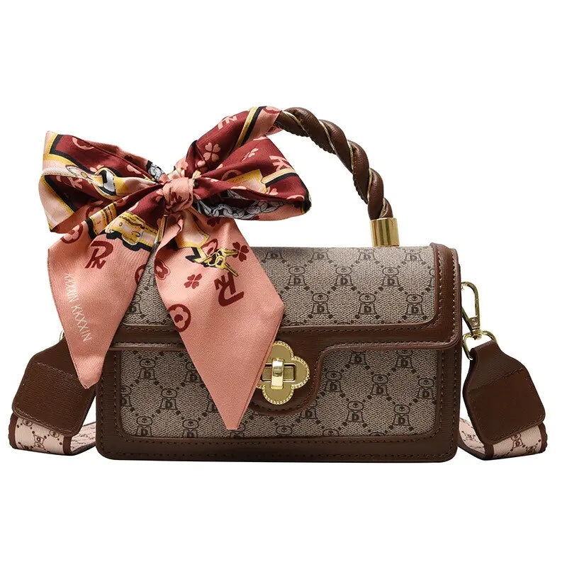 Klassieke 2022 stijlvolle bedrukte messengertas voor dames met zijden sjaal