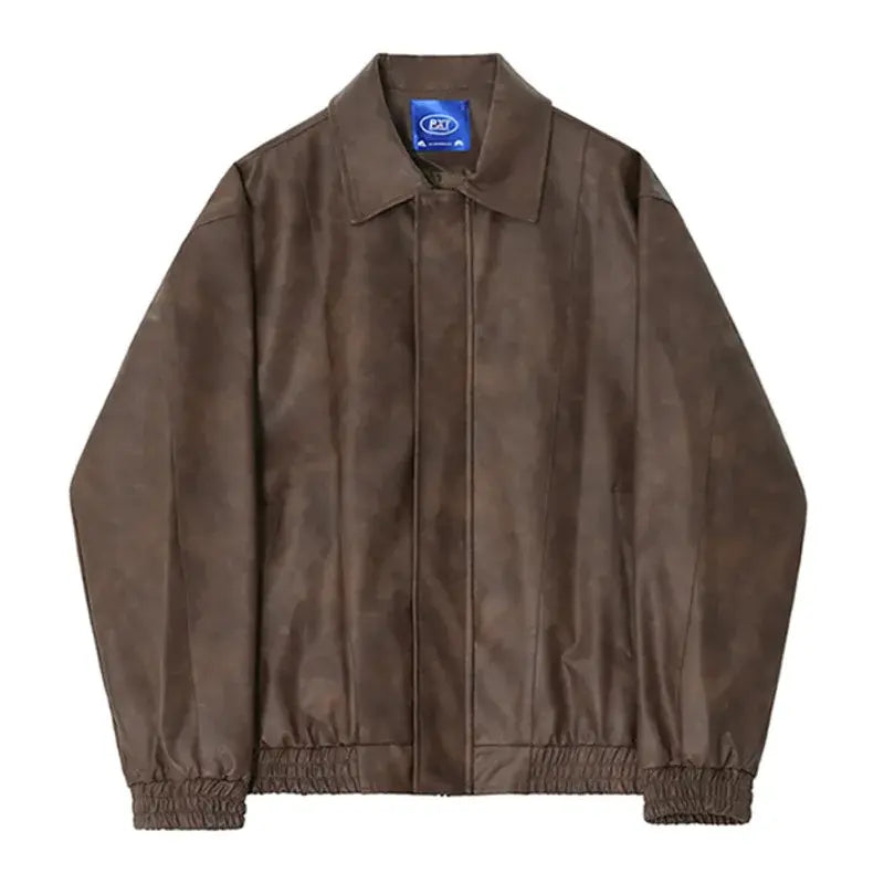 Korean PU Leather Zip Jacket