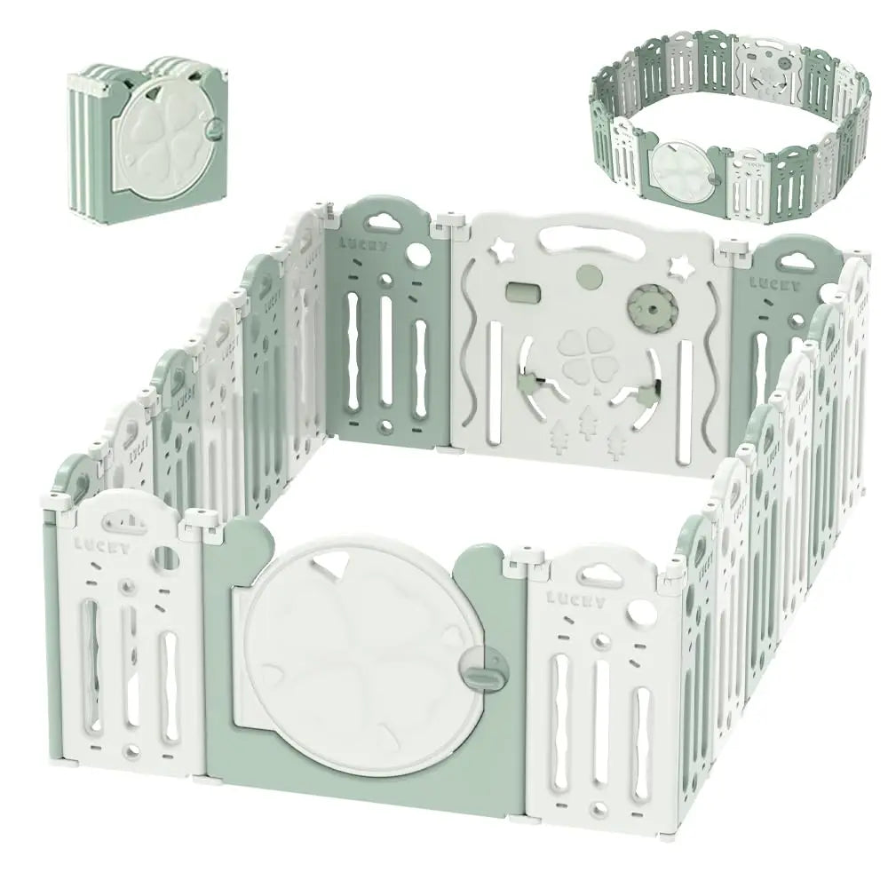 UBRAVOO Foldable Baby Playpen with Basketball Hoop & 50Pcs Coloured Pit Balls, Toddler and Baby Play pen fence, 14-Panel