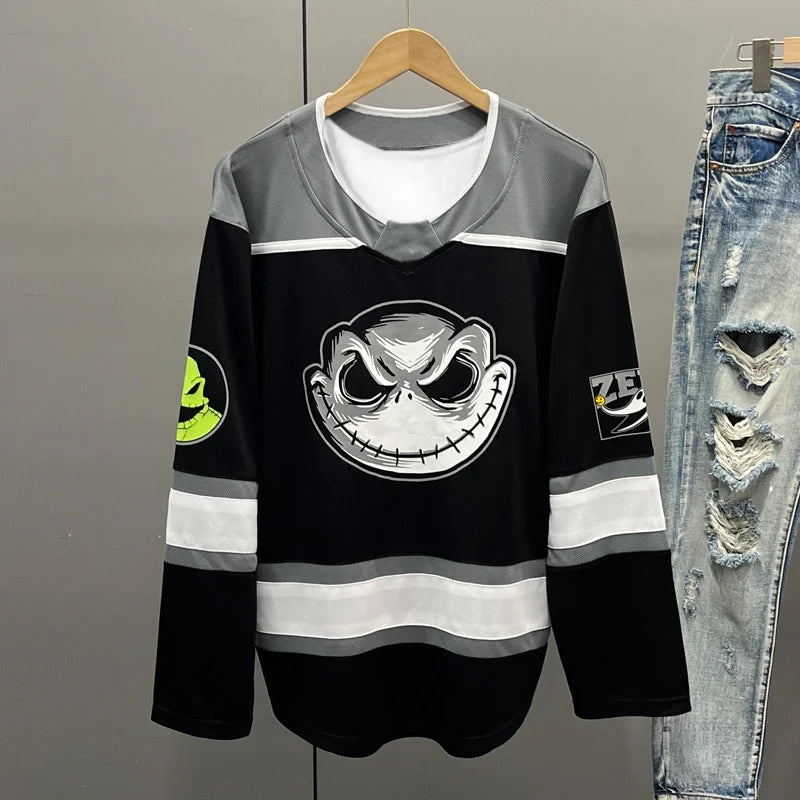 2025 Fashion Personality Men's and Women's Printed Long Sleeve T-shirt, Quick Drying and Breathable Retro Hockey Jersey 3189