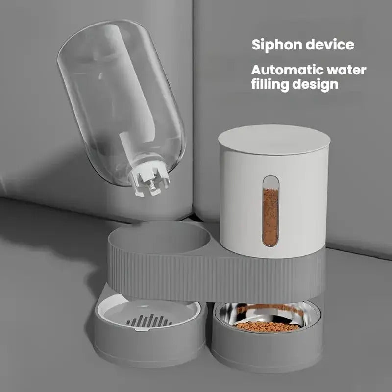 Four-Season Automatic Cat Food and Water Bowl Combo with 360° Rotating Station, Anti-Tip Design - Large Capacity Feeder & Drinker for Multi-Cat Homes & Senior Pets - Modern Minimalist Home/Office Style, Easy-to-Clean Materia