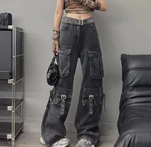 Autumn American Vintage Street Trendy Multi-pocket Workwear Jeans