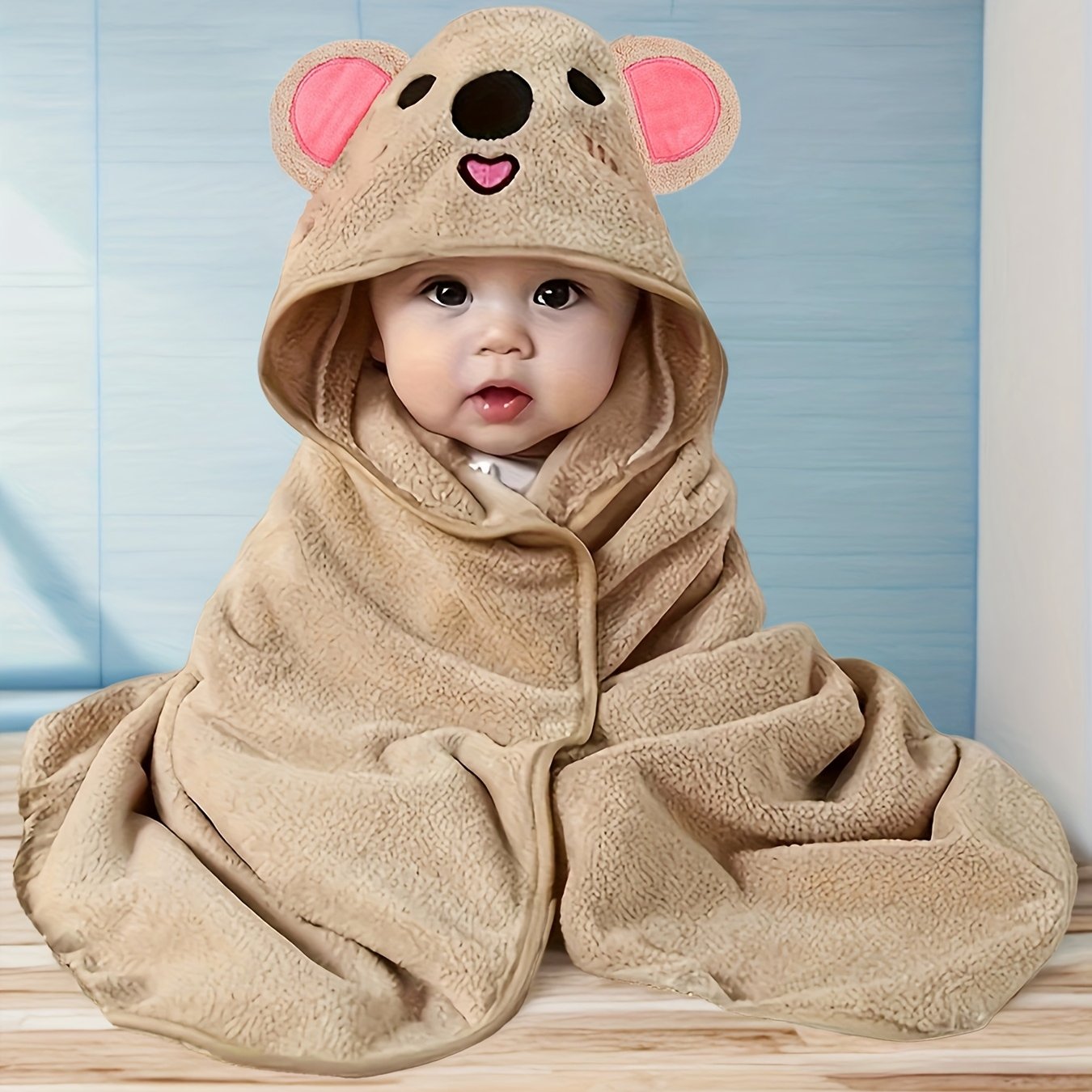 1-Pack Kids' Hooded Bathrobe - Animal Cartoon Design (Bear, Rabbit, Tiger) Soft Polyester Absorbent Robe for 0-3 Years, Bathroom & Outdoor Use, Pink, Bathrobe for Baby, Playful Kids' Wear, Easy Clean Material