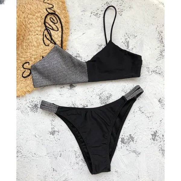 Glänzendes Patchwork-Bikini-Set: INGAGA 2021 Neu