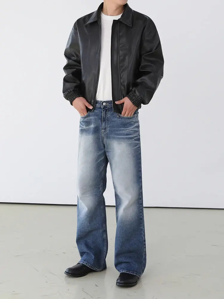 Korean PU Leather Zip Jacket