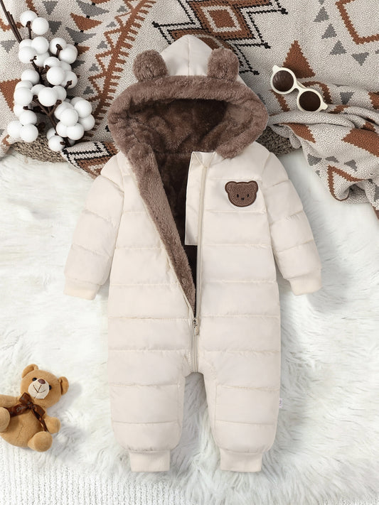 A Winter Onesie for Infants Featuring a Bear Design, Thickened And Warm, Perfect for Outdoor Use As a Snow Suit, Ideal for Keeping Cozy During Christmas, Thanksgiving, And Halloween Gifts.