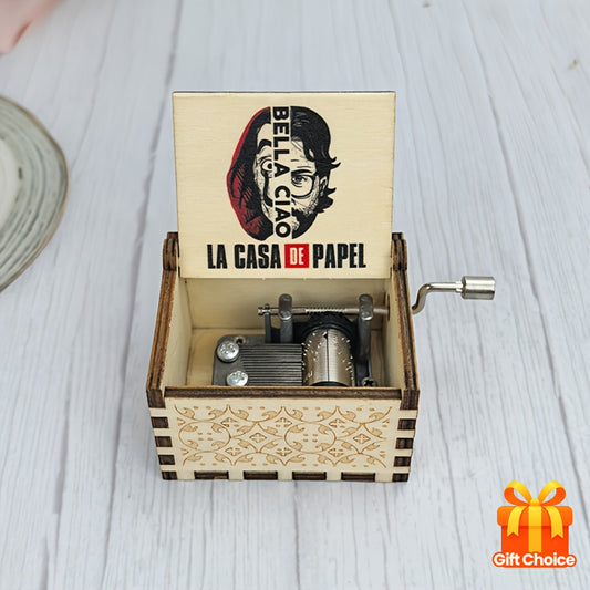 Vintage Hand-Cranked Wooden Music Box with "Bella Ciao" Playback - Retro Wall Art for Home Office Decor, No Electricity Needed, Perfect Gift for Birthdays, Anniversaries & Collectors, Music Decor, Decorative Music Box, Artist