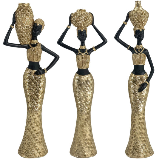 3 PCS African Statues: Golden Tribal Art Figurines for Home Decor - Perfect for Bookshelves and Tables - Suitable for Christmas, Thanksgiving, Valentine's Day, and Mother's Day - Desktop Display - Culture-Inspired Art - LESCA