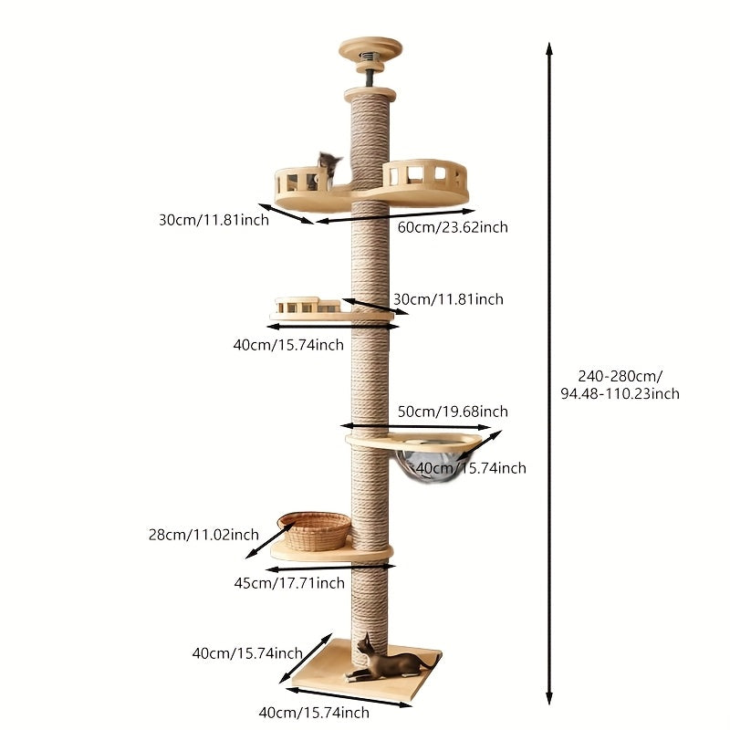 1pc Cat Tree Tower with Multiple Platforms, Scratching Posts & Perches - Sturdy Wooden Frame, Easy Assembly, Space-Saving Indoor Cat Furniture for Climbing, Resting & Play, Cat Climbing Tower, Modern Pet Decor, Natural Look D