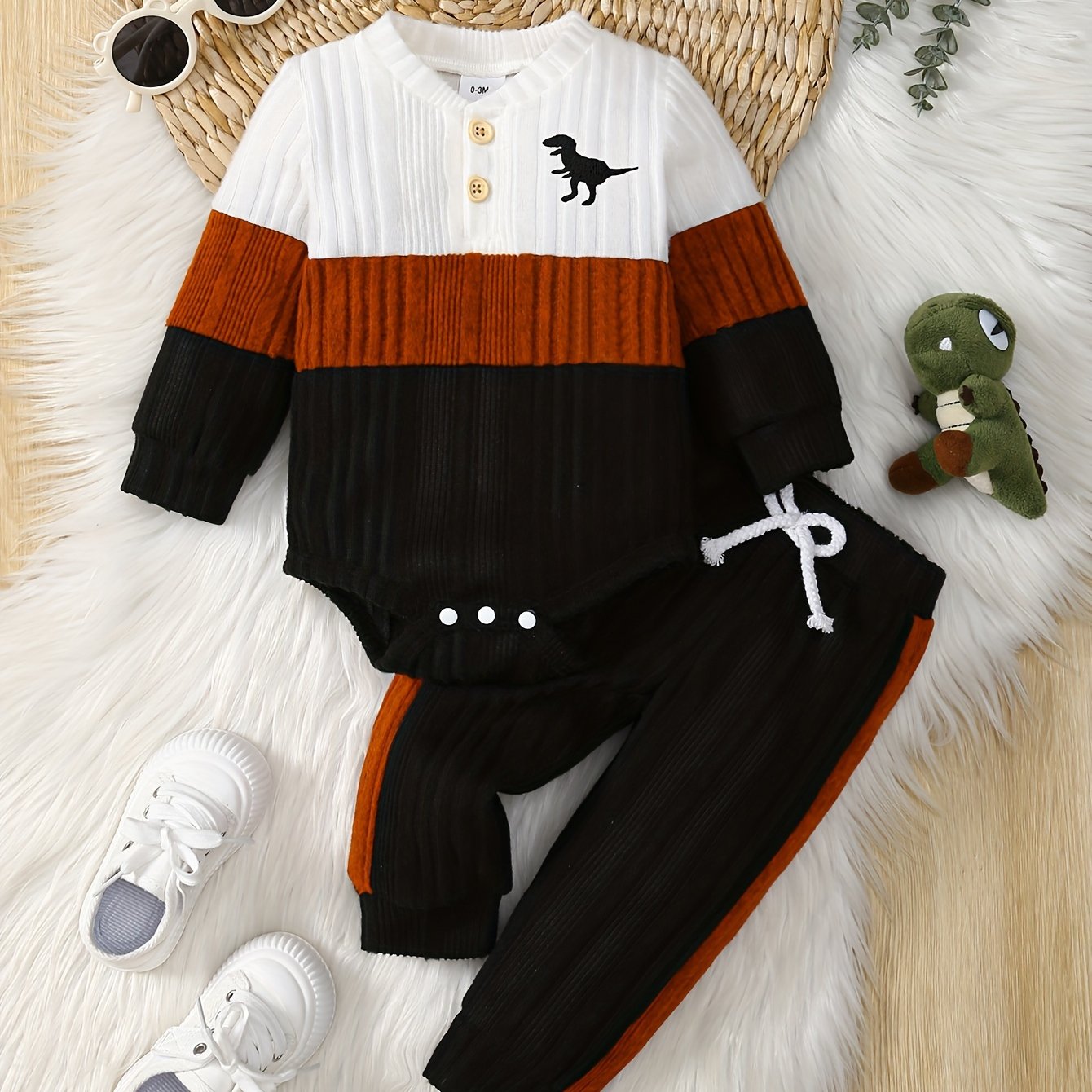 2pcs Cute Baby Boy Outfit Set with Dinosaur & Star Design - Long Sleeve Sweatshirt & Matching Pants, Fall & Winter Casual Clothing, Soft Fabric, No Belt, Autumn Winter Clothing | Star Dinosaur Print | Texture, Baby Clothes, f