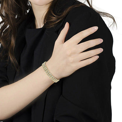 Tennisarmband aus 14 Karat Gelbgold, 8,00 Karat, mit Krappenfassung und runden Diamanten im Art-Deco-Stil, zweireihig, mit quadratischem Rahmen (Farbe JK, Reinheit I1-I2), Größe 7,25 Zoll
