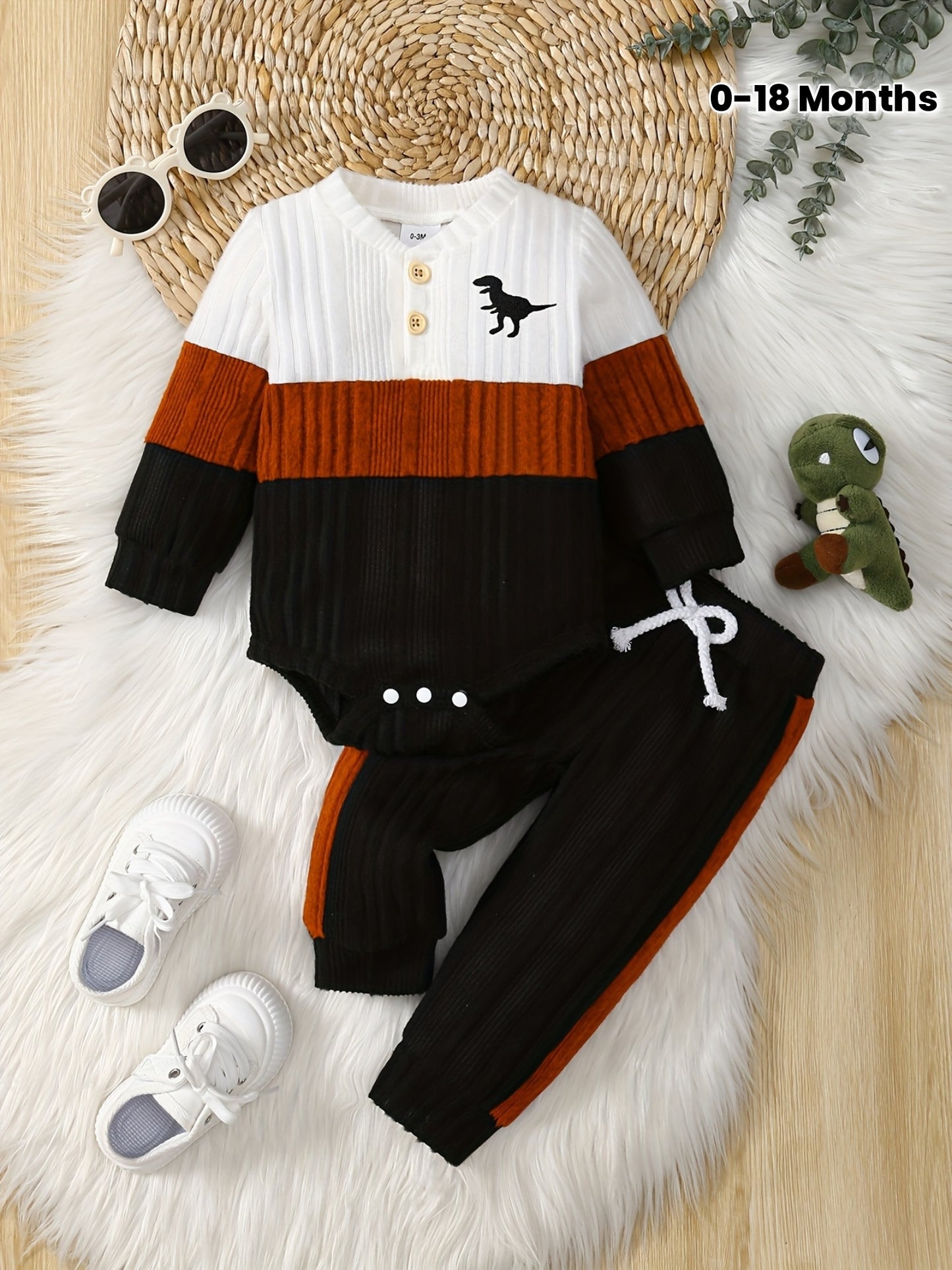 2pcs Cute Baby Boy Outfit Set with Dinosaur & Star Design - Long Sleeve Sweatshirt & Matching Pants, Fall & Winter Casual Clothing, Soft Fabric, No Belt, Autumn Winter Clothing | Star Dinosaur Print | Texture, Baby Clothes, f