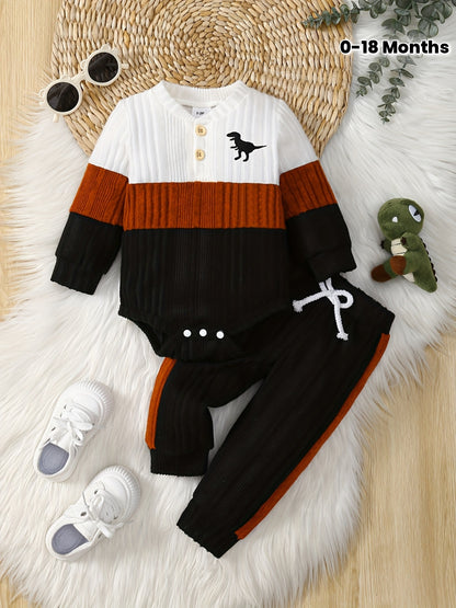2pcs Cute Baby Boy Outfit Set with Dinosaur & Star Design - Long Sleeve Sweatshirt & Matching Pants, Fall & Winter Casual Clothing, Soft Fabric, No Belt, Autumn Winter Clothing | Star Dinosaur Print | Texture, Baby Clothes, f
