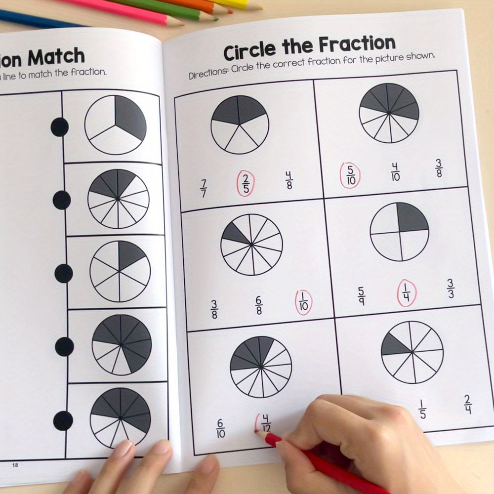 Math Fractions Workbook, Math Learning Materials, Math Cognitive Materials, Suitable for Home and School Classroom Math Fractions Learning Supplies, Math Fractions Learning Aids