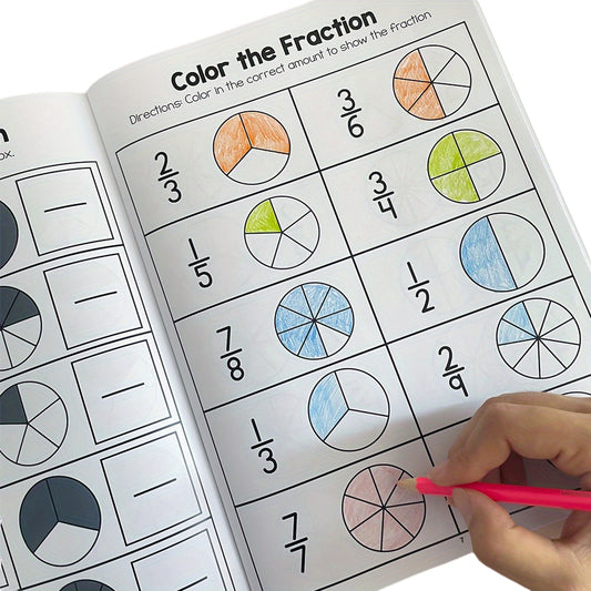 Math Fractions Workbook, Math Learning Materials, Math Cognitive Materials, Suitable for Home and School Classroom Math Fractions Learning Supplies, Math Fractions Learning Aids