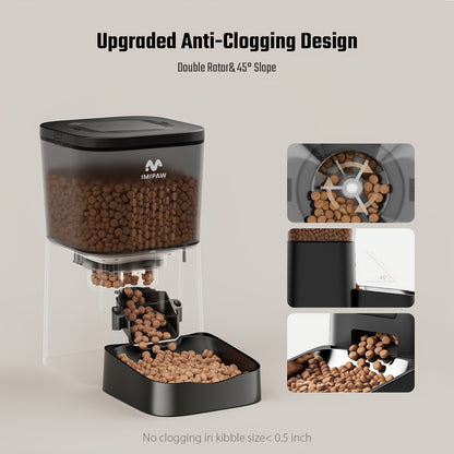 1pc IMIPAW Smart WiFi Cat Feeder, 4L/135oz Automatic Pet Food Dispenser with App Control, Timed Feeding for Cats and Small Dogs, Dual Power Battery/USB, No Battery Included