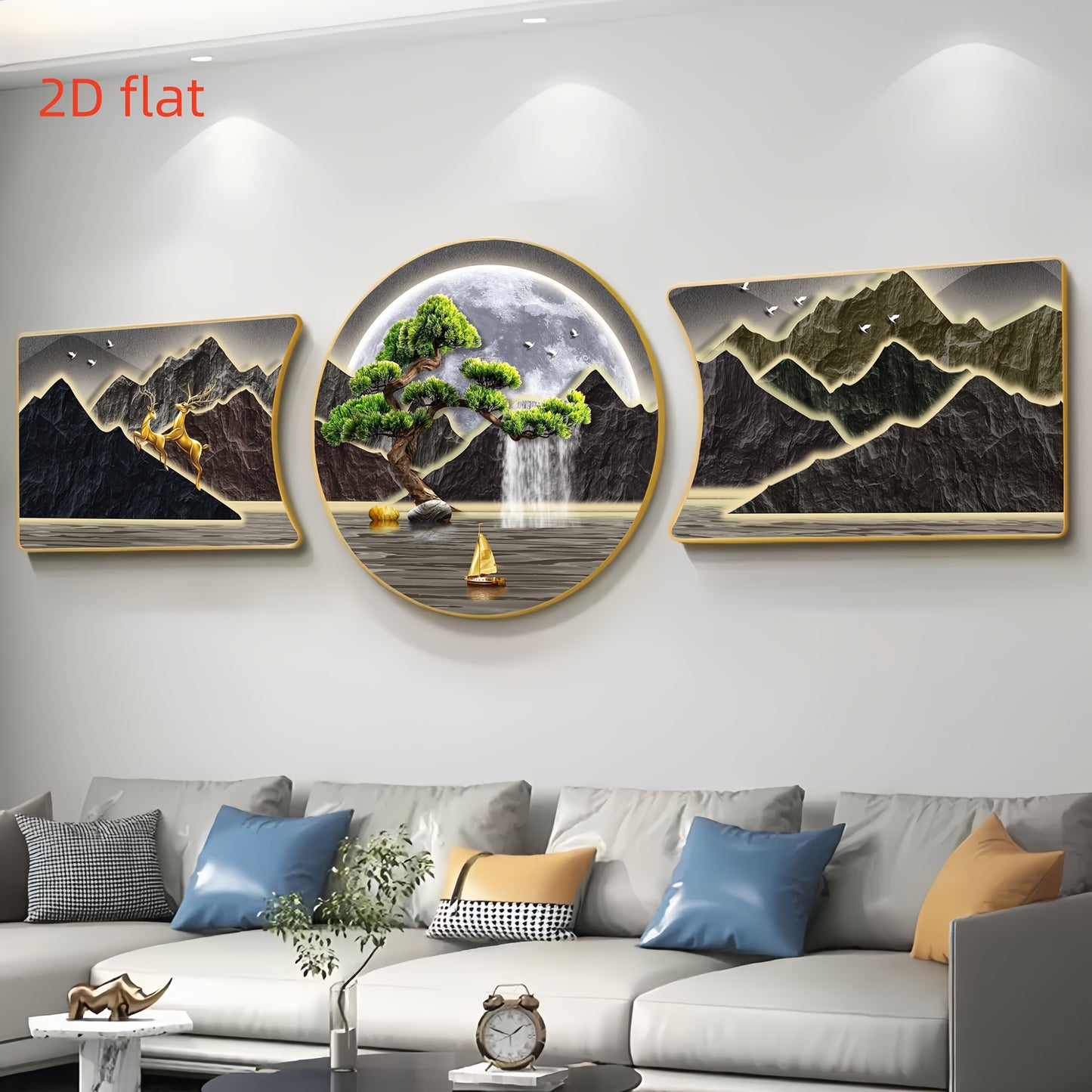 3PC2D Planar Landscape Art Decoration Painting, Crystal Fine Porcelain Painted Mural Suitable for Decorating Living Rooms, Bedrooms, Dining Rooms, And Offices.
