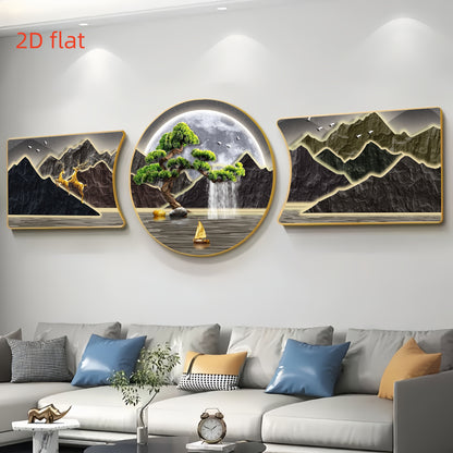 3PC2D Planar Landscape Art Decoration Painting, Crystal Fine Porcelain Painted Mural Suitable for Decorating Living Rooms, Bedrooms, Dining Rooms, And Offices.