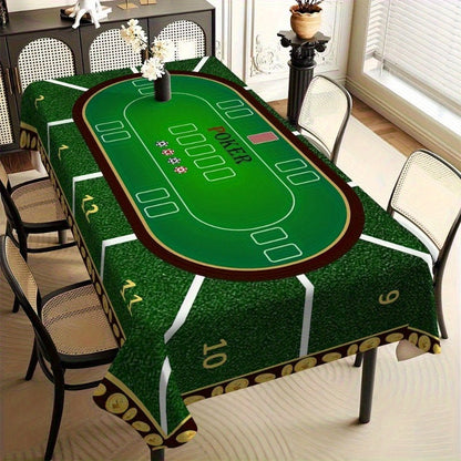 1pc Green Poker Card-Themed Tablecloth with Poker & Two-Sided Ace of Spades/Clubs Design - Heavy-Duty for Weddings, Parties, Poker Nights - Easy-Clean -Style Table Cover for Home & Events