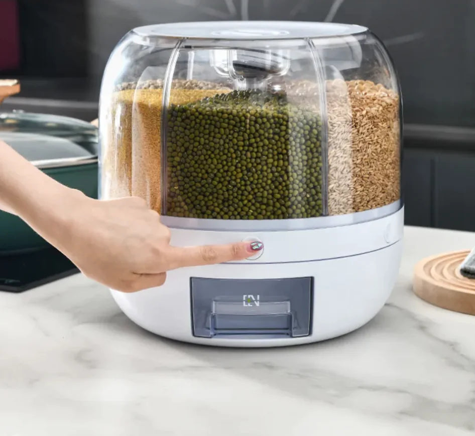 Keukenopslagcontainer van kunststof van voedingskwaliteit voor granen en rijst