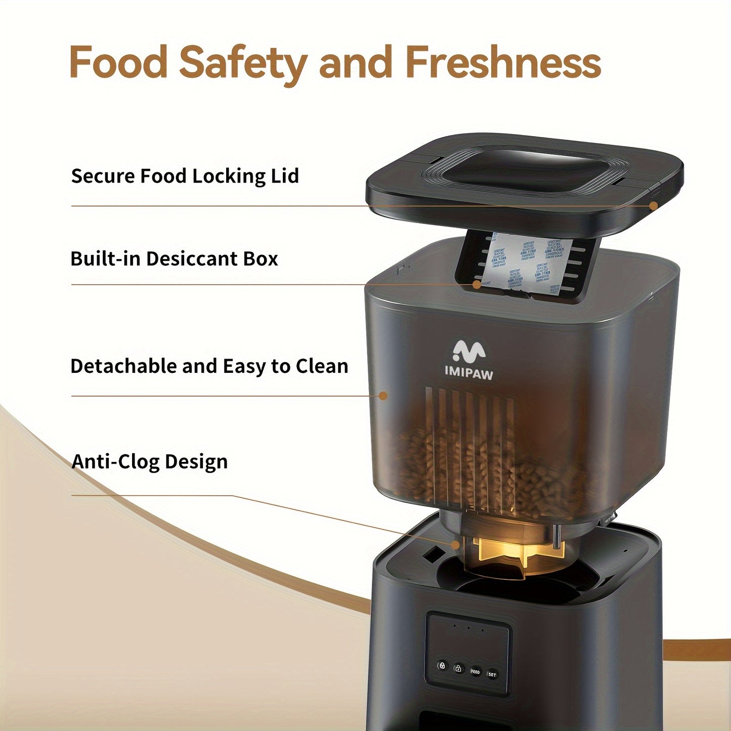 1pc IMIPAW Smart WiFi Cat Feeder, 4L/135oz Automatic Pet Food Dispenser with App Control, Timed Feeding for Cats and Small Dogs, Dual Power Battery/USB, No Battery Included