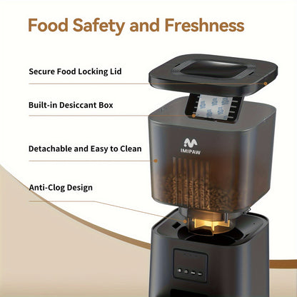 1pc IMIPAW Smart WiFi Cat Feeder, 4L/135oz Automatic Pet Food Dispenser with App Control, Timed Feeding for Cats and Small Dogs, Dual Power Battery/USB, No Battery Included