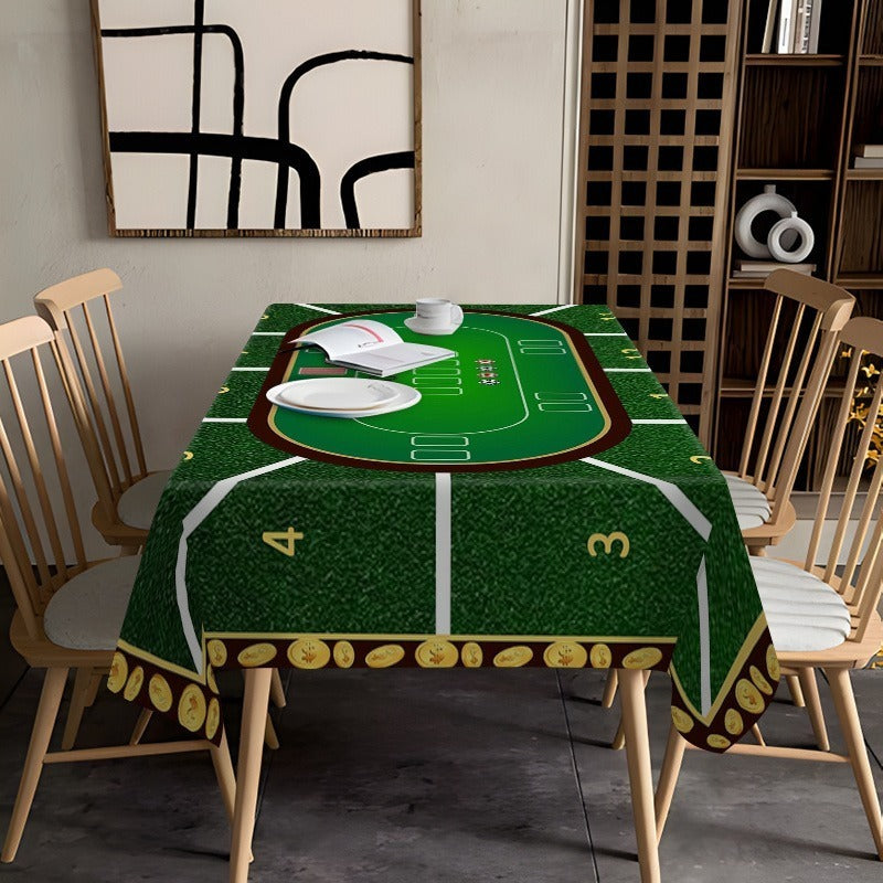 1pc Green Poker Card-Themed Tablecloth with Poker & Two-Sided Ace of Spades/Clubs Design - Heavy-Duty for Weddings, Parties, Poker Nights - Easy-Clean -Style Table Cover for Home & Events