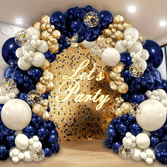 109pcs of navy blue pearl white latex balloon confetti wreath set suitable for birthdays, weddings, anniversaries, gender cues, Christmas, Halloween, Mother's Day, home indoor and outdoor decoration, party supplies