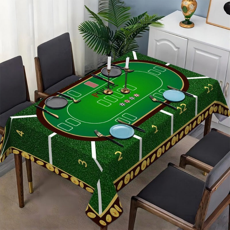 1pc Green Poker Card-Themed Tablecloth with Poker & Two-Sided Ace of Spades/Clubs Design - Heavy-Duty for Weddings, Parties, Poker Nights - Easy-Clean -Style Table Cover for Home & Events