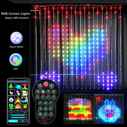LED Bluetooth Smart RGB-Lichtervorhang - DIY-Lichterkette für Partys, Hochzeiten und Weihnachtsdekoration