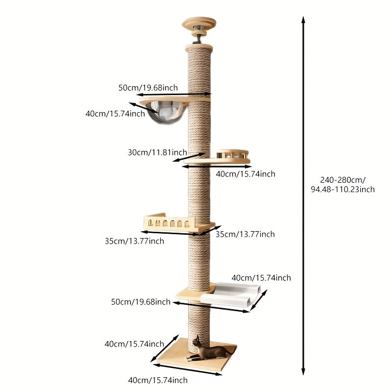 1pc Cat Tree Tower with Multiple Platforms, Scratching Posts & Perches - Sturdy Wooden Frame, Easy Assembly, Space-Saving Indoor Cat Furniture for Climbing, Resting & Play, Cat Climbing Tower, Modern Pet Decor, Natural Look D