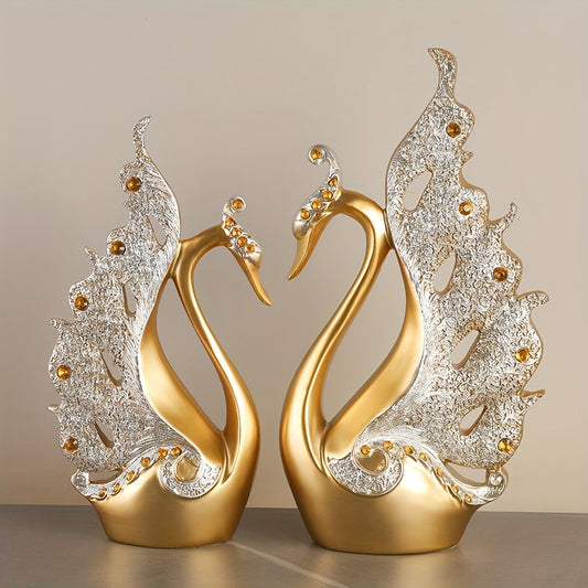 A Pair of Modern Swan Sculptures, Crafted with High-End Artistry, Can Serve As Decorative Pieces for The Living Room Or The Wine Cabinet.