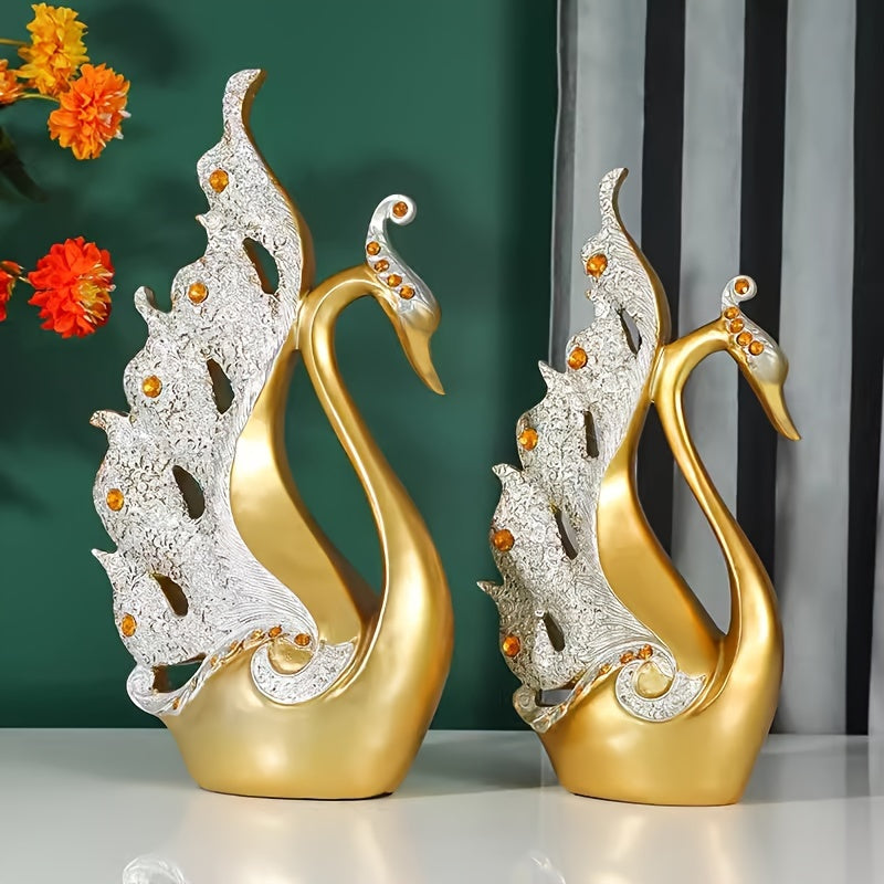 A Pair of Modern Swan Sculptures, Crafted with High-End Artistry, Can Serve As Decorative Pieces for The Living Room Or The Wine Cabinet.