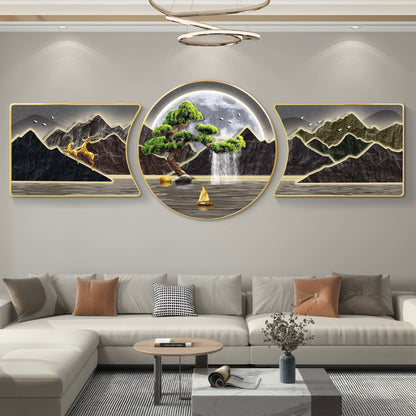 3PC2D Planar Landscape Art Decoration Painting, Crystal Fine Porcelain Painted Mural Suitable for Decorating Living Rooms, Bedrooms, Dining Rooms, And Offices.