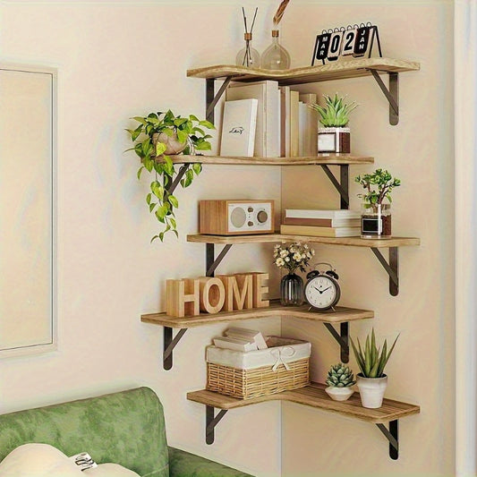 Country Style Wooden Corner Floating Frame: Beautiful Room Decoration Home, Kitchen, Bathroom, Bedroom Wall Shelf, Utility Shelves