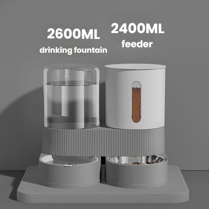 Four-Season Automatic Cat Food and Water Bowl Combo with 360° Rotating Station, Anti-Tip Design - Large Capacity Feeder & Drinker for Multi-Cat Homes & Senior Pets - Modern Minimalist Home/Office Style, Easy-to-Clean Materia