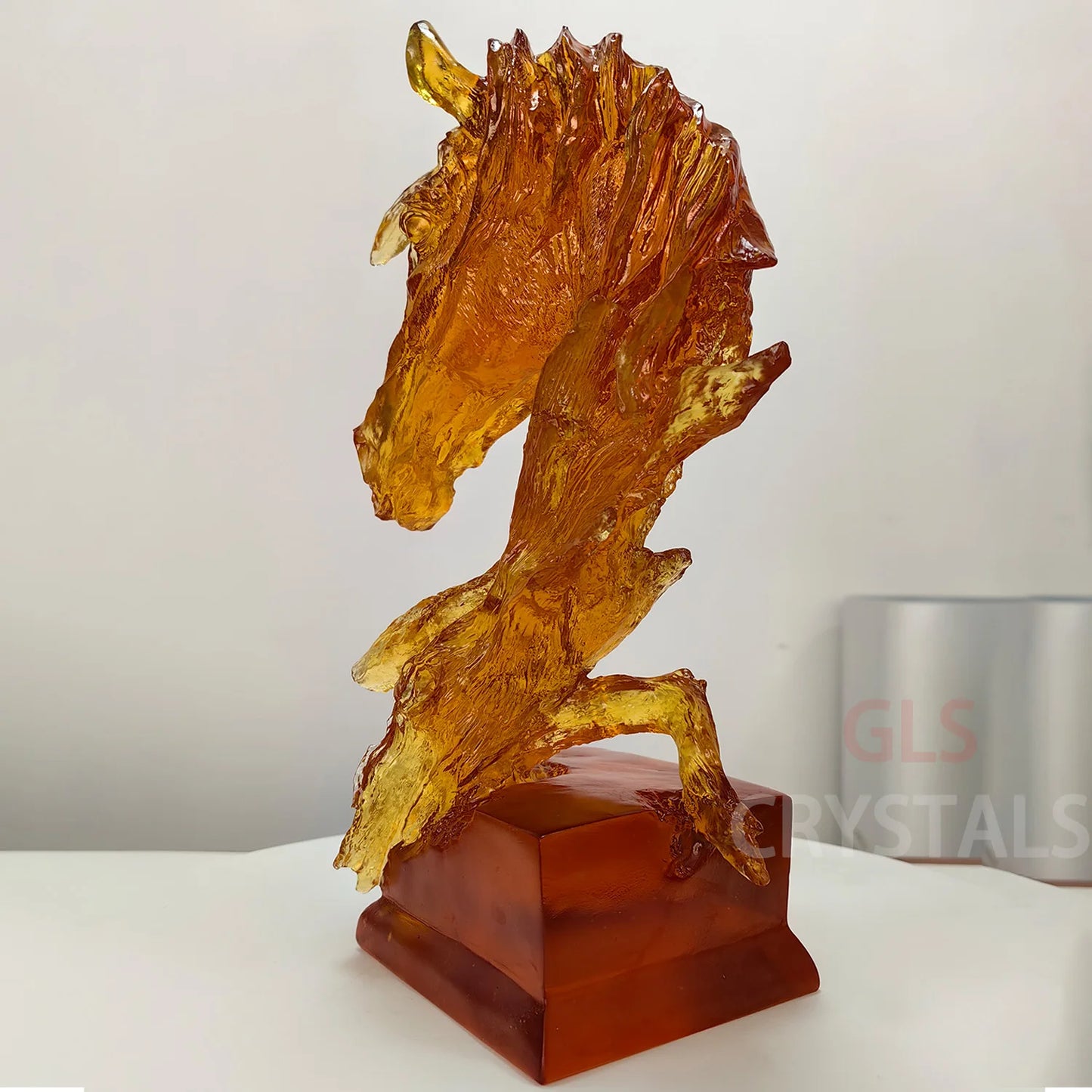 Custom handcrafted sculpture with brand's original gift box and logo, a premium artistic ornament , crystal horse head