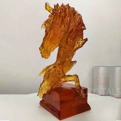 Custom handcrafted sculpture with brand's original gift box and logo, a premium artistic ornament , crystal horse head