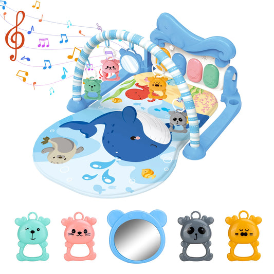 Baby Play Mat Baby Gym For Floor, Kick And Play Piano Mat Gym, Tummy Time Baby Activity Mat With 5 Infant Sensory Baby Toys, Mus