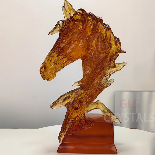 Custom handcrafted sculpture with brand's original gift box and logo, a premium artistic ornament , crystal horse head