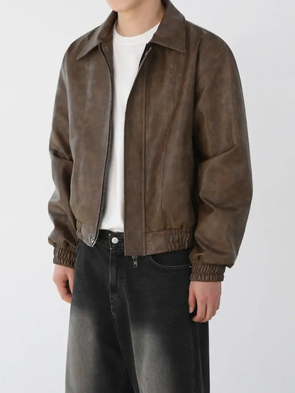 Korean PU Leather Zip Jacket