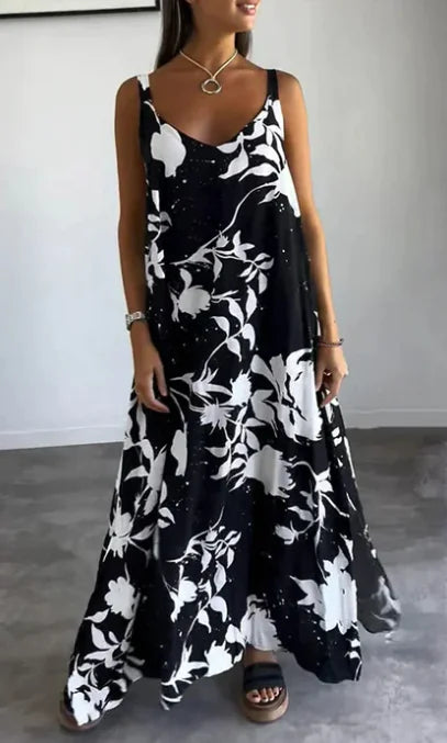 2024 Sommer bedrucktes rückenfreies Sling-Kleid mit V-Ausschnitt