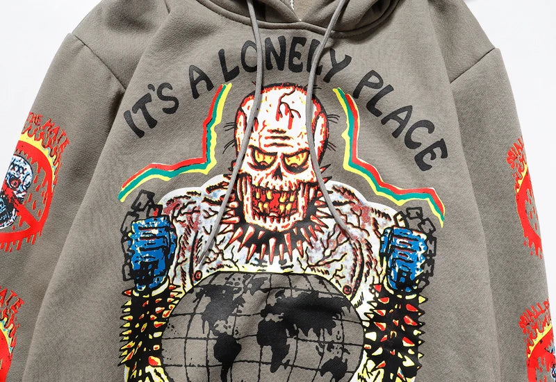 Kanye Fleece Skull Graffiti Heren Sweatshirt