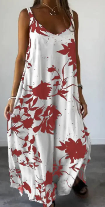 2024 Sommer bedrucktes rückenfreies Sling-Kleid mit V-Ausschnitt