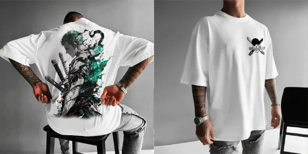MINISO Zoro Anime Men's Women's Short Sleeve T-shirts New Summer Cotton Streetwear Casual Tops Graphic Tee Oversized Y2k Clothes