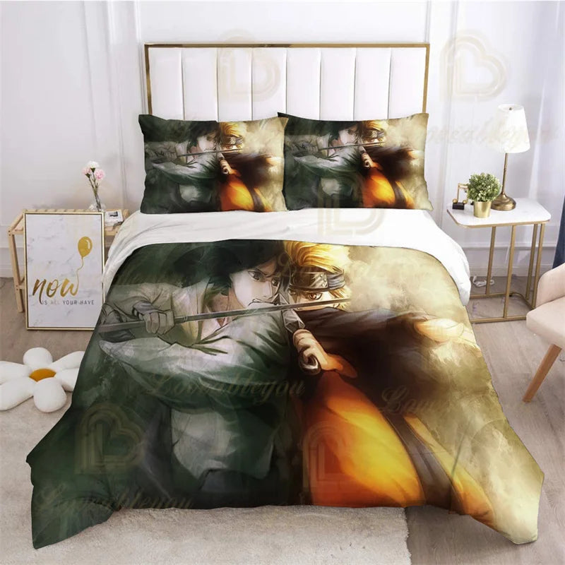 3PCS Naru Obito Kakashi Ninja Kids Bedding Set - Duvet Cover Quilt & Pillowcase - Double Size Ninja Bedroom Bed Linen Decoration