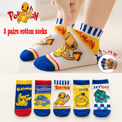 5 Pair/Lot Autumn Winter Children Cartoon Socks Baby Cute Trendy Cotton Pokemon Print Socks Comfortable Girls Boys Sport Socks