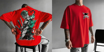 MINISO Zoro Anime Men's Women's Short Sleeve T-shirts New Summer Cotton Streetwear Casual Tops Graphic Tee Oversized Y2k Clothes